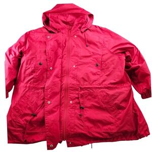 Hunters Run Women's Red Hooded Rain Jacket Cinched Waist Snap Zip Coat 4X